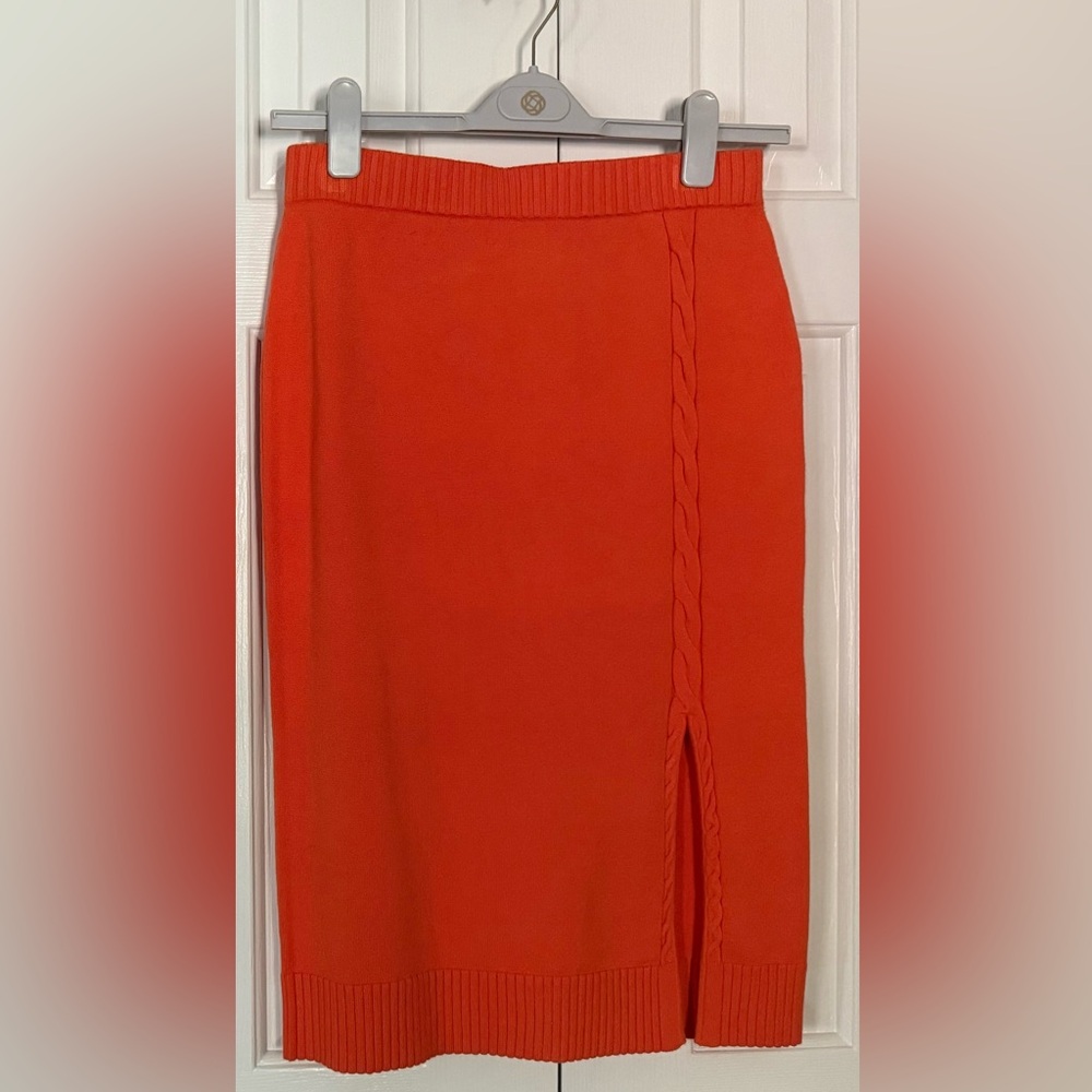 NWT Etcetera “Sun Flare” Cable Knit Detail Sweater Skirt- Orange Women’s Small